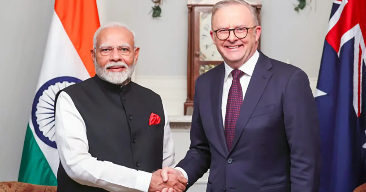 Indian PM Narendra Modi and Australian PM Anthony Albanese भारत के प्रधानमंत्री नरेंद्र मोदी (Narendra Modi) और ऑस्ट्रेलिया के प्रधानमंत्री एंथनी अल्बनीज़ (Anthony Albanese)